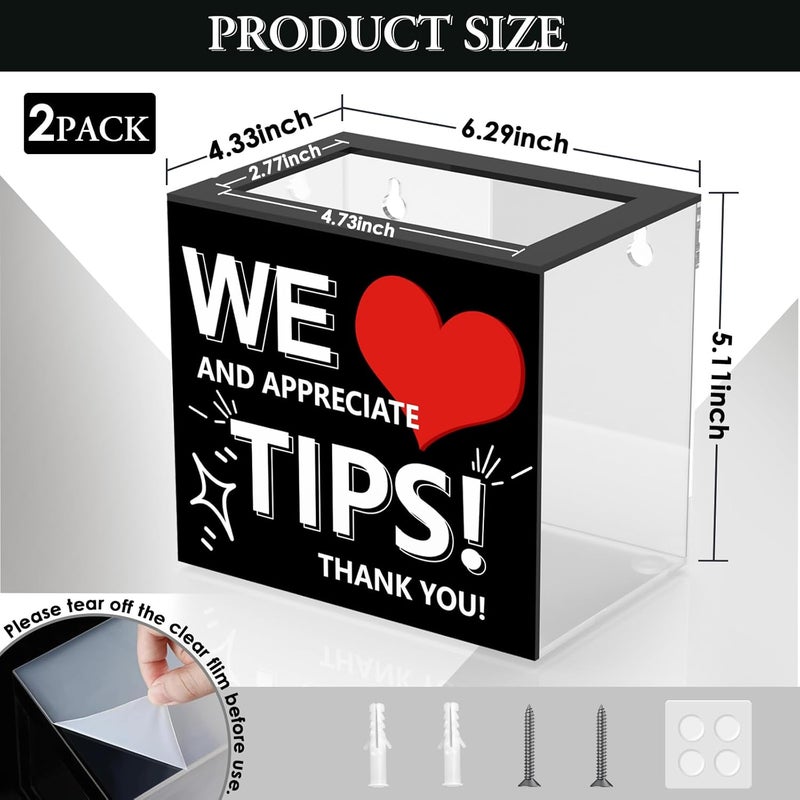 Acfunique Tip Jar for Bartender 2 PCS Acrylic Tip Box for Money Suggestion Box Donation Jar Box 6 x 4 x 5 Inch Tip Jars Container Collection Box for Restaurant,Musicians,Driver,Bar - Image 2